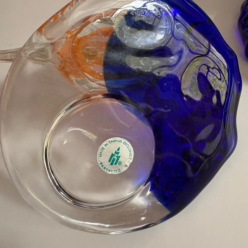 PartyLite Riviera Art Glass Angel Fish Tealight Candle Holder Orange Blue 3 - Picture 7 of 13